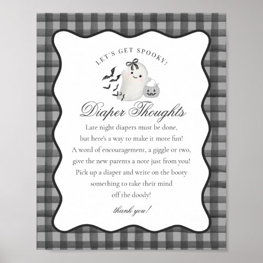 Black Gingham Cute Ghost Diaper Thoughts Sign Poster (Vorne)