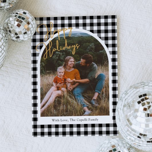 Black Gingham Foto Christmas Card Feiertagskarte