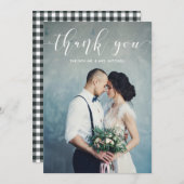 Black Gingham | Hochzeitsdanken mit Foto Dankeskarte (Vorne/Hinten)