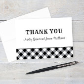 Black Gingham Kariert Wedding Monogram Dankeskarte
