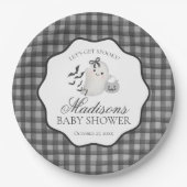 Black Gingham Little Boo Ghost Baby Shower Dessert Pappteller (Vorderseite)