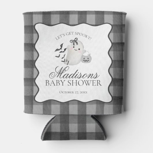 Black Gingham Little Boo Ghost Baby Shower Favors Dosenkühler (Vorderseite)