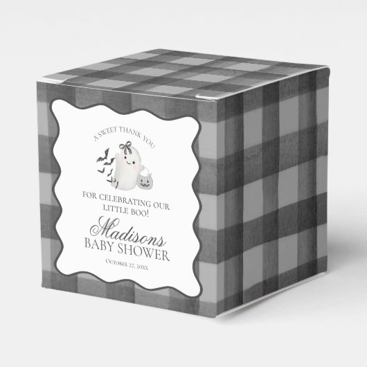 Black Gingham Little Boo Ghost Baby Shower Gable Geschenkschachtel (Vorderseite)