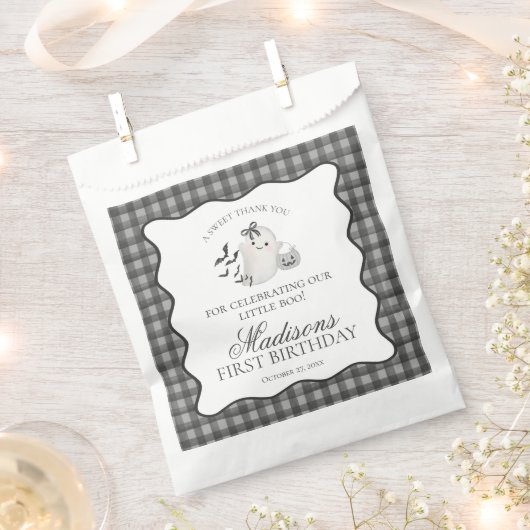 Black Gingham Little Boo Ghost Birthday Dessert Geschenktütchen (Ausgeschnitten)