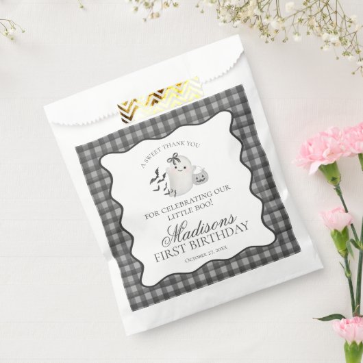 Black Gingham Little Boo Ghost Birthday Dessert Geschenktütchen (Versiegelt)