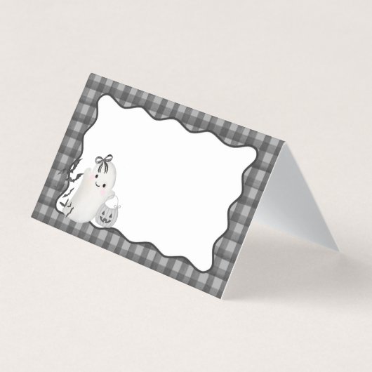 Black Gingham Little Boo Ghost Party Faltkarte (Vorderseite)