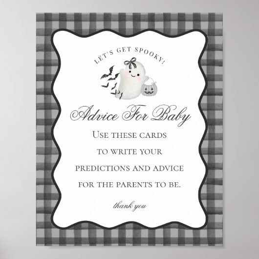 Black Gingham Niedlich Ghost Advice for Baby Sign Poster (Vorne)