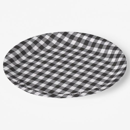 Black Gingham Pappteller (Schrägansicht)
