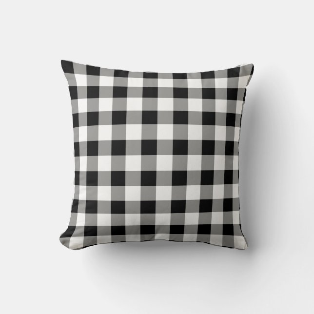 Black Gingham Reversible Throw Kissen (Vorderseite)