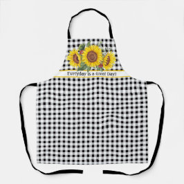 Black Gingham Schürze mit Sonnenblumen Anpassbar