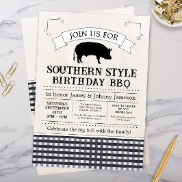 Black Gingham Southern GRILLEN Pig Roast Birthday Einladung