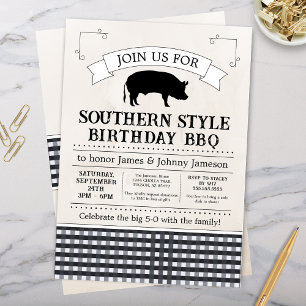 Black Gingham Southern GRILLEN Pig Roast Birthday Einladung