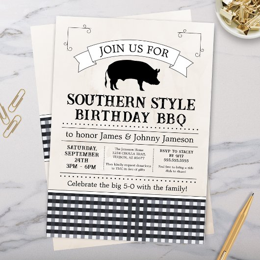 Black Gingham Southern GRILLEN Pig Roast Birthday Einladung