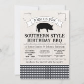 Black Gingham Southern GRILLEN Pig Roast Birthday Einladung (Vorderseite)