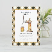 Black Gingham Stich & Beer Keg Backyard GRILLEN Pa Einladung (Stehend Vorderseite)