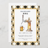 Black Gingham Stich & Beer Keg Backyard GRILLEN Pa Einladung (Vorne/Hinten)