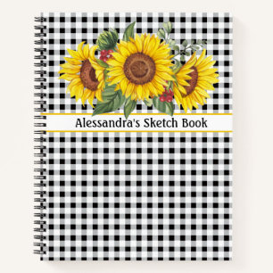 Black Gingham Sunflower CreateYourOwn Phrase Notizblock