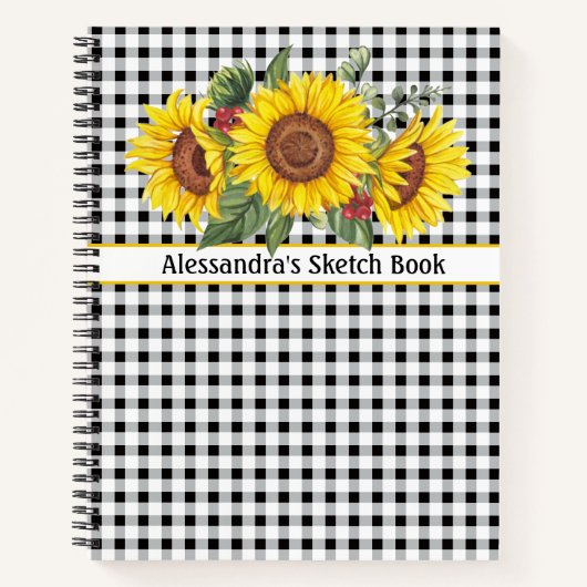 Black Gingham Sunflower CreateYourOwn Phrase Notizblock (Vorderseite)