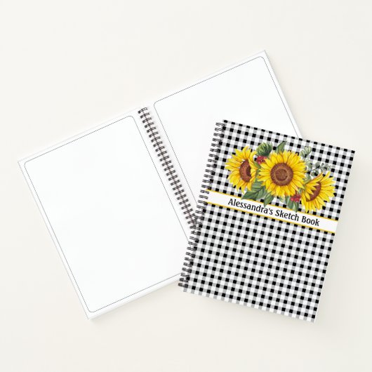 Black Gingham Sunflower CreateYourOwn Phrase Notizblock (Innenseite)