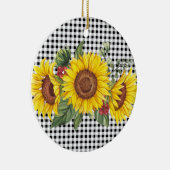 Black Gingham Sunflower Custom Gastgeschenk Keramik Ornament (Rechts)