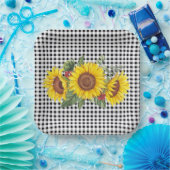 Black Gingham Sunflower Gastgeschenk Classic Pappteller (Party)