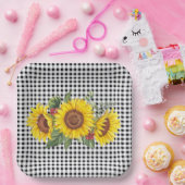 Black Gingham Sunflower Gastgeschenk Classic Pappteller (Party)