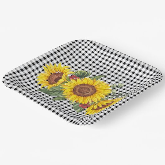 Black Gingham Sunflower Gastgeschenk Classic Pappteller (Gewinkelt)