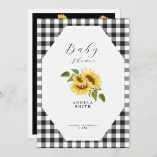 Black Gingham Sunflower Generic Baby Dusche Einladung