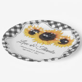 Black Gingham Sunflower Liebe und Dank Hochzeit Pappteller (Schrägansicht)