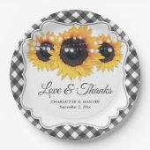 Black Gingham Sunflower Liebe und Dank Hochzeit Pappteller (Vorderseite)