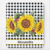 Black Gingham Sunflower Personalisiert Mousepad (Vorne)