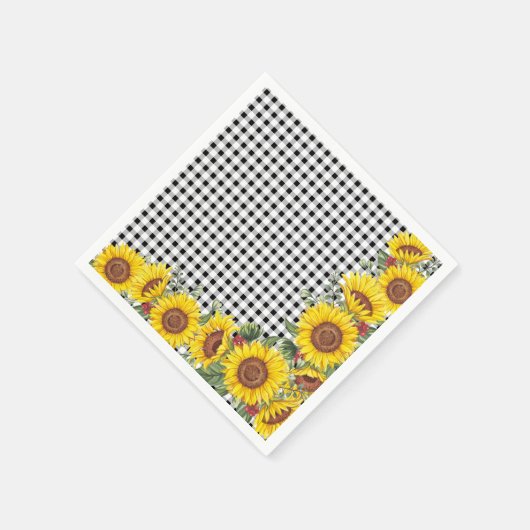 Black Gingham Sunflowers Bridal oder Baby Dusche Serviette (Ecke)
