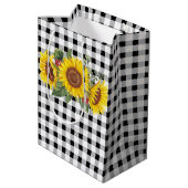 Black Gingham und Sunflowers Blumenbeutel Mittlere Geschenktüte (Rückseite Schrägansicht)