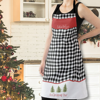 Black Gingham und Watercolor Weihnachtsbaumen Schürze