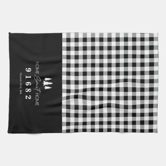 Black Gingham Zuhause Sweet Zuhause Custom Zip Cod Geschirrtuch (Horizontal)
