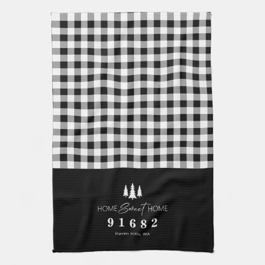 Black Gingham Zuhause Sweet Zuhause Custom Zip Cod Geschirrtuch (Vertikal)