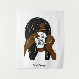 Black Girl Afro American Woman InspirationalQuote Wandteppich