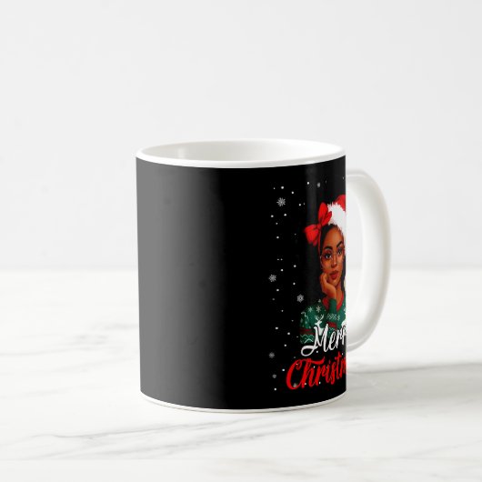 Black Girl Afro Santa Hat Merry Christmas African Kaffeetasse (VorderseiteRechts)