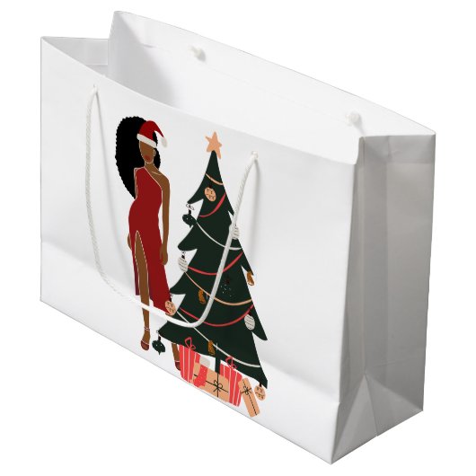 Black Girl Afro Weihnachtsgeschenk Tasche Große Geschenktüte (Vorderseite Schrägansicht)