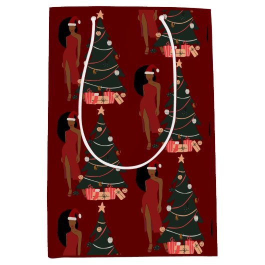 Black Girl Afro Weihnachtsgeschenktasche Mittlere Geschenktüte (Vorderseite)