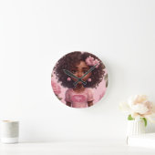 Black Girl Clock Personalisiert Runde Wanduhr (Zuhause)