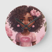 Black Girl Clock Personalisiert Runde Wanduhr (Vorderseite)