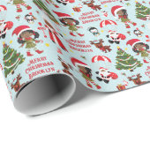 Black Girl Elf Weihnachten Personalisiert Geschenkpapier (Rolleneckpunkt)