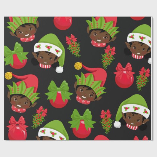 Black Girl Elf Weihnachtspapier, Geschenkpapier (Flach)