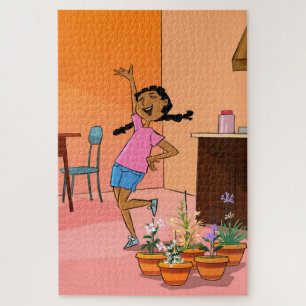 Black Girl feiert Cartoon Jigsaw Puzzle
