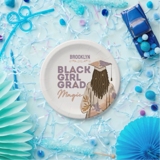 Black Girl Grad Magic Floral Boho Graduierungspart Pappteller (Party)