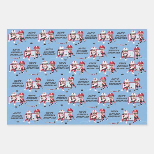 Black Girl Hockey Personalisiert Geschenkpapier Set (Vorderseite)