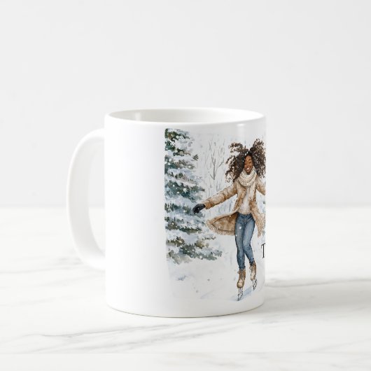 Black Girl Ice Skating Christmas Kaffeetasse (Vorderseite Links)