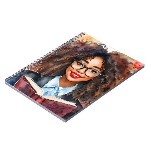 Black Girl in Glassy mit Book Art Notebook Notizblock (Linke Seite)