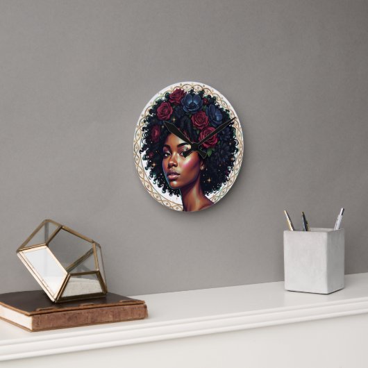 Black Girl Magic Afro Diva Runde Wanduhr (Büro)